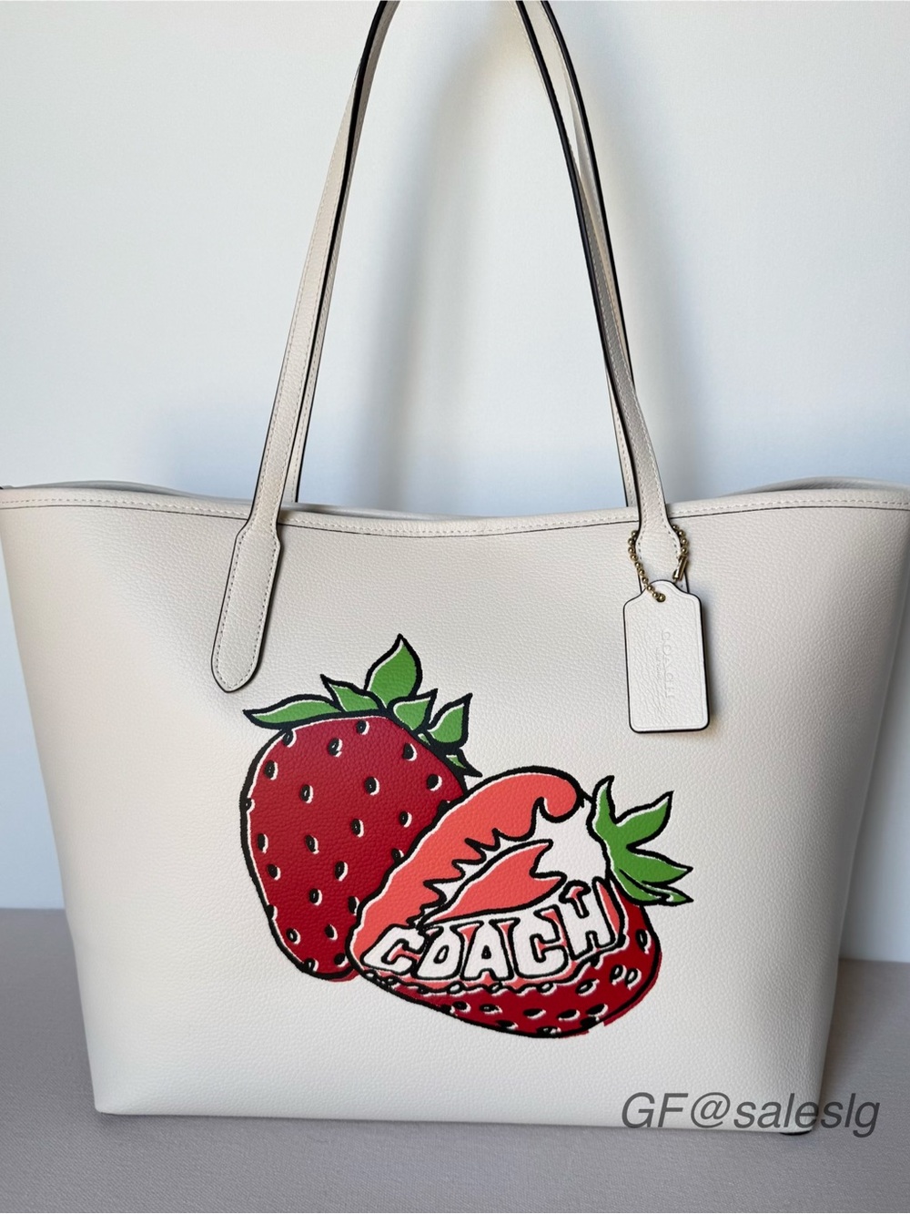 NWT Coach City Tote shoulder bag Strawberry Chalk/Gold fits 14 inches laptop